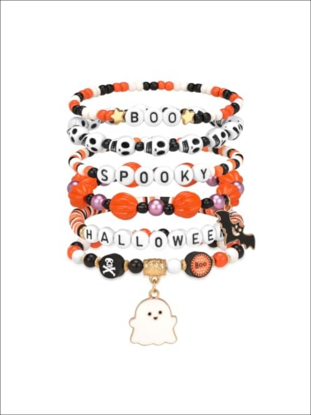 Halloween Beaded Stretch Bracelet Set 7pc Stackable Spooky Charm